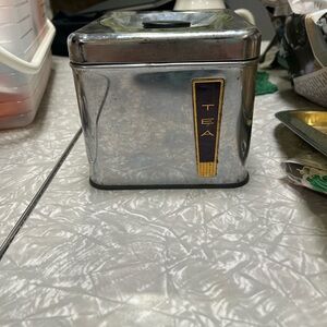 Vintage Silver Tea Canister with Black Label